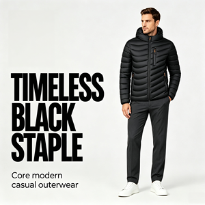 Giacca Imbottita Leggera con Cappuccio per Uomo, Trapuntatura Diagonale, Tasche con Zip, Cappotto Invernale Casual Slim per Uso Quotidiano Urbano - Product Image 2