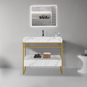 Chêne imitatif mural moderne salle de bain luxe vanité évier lavabo armoire Combo pour petit espace - Product Image 6