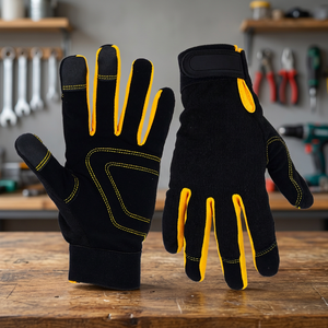 Guantes de Trabajo de Seguridad para Dedos Completos, Negros y Amarillos, de PU Antideslizante, con Muñequera Elástica, para Uso General, Mecánico y Utilitario - Product Image 4
