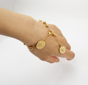 Pulseira de Contas em Aço Inoxidável à Prova d'Água com Pingente de Cruz da Virgem Maria para Homens e Mulheres, Banhada a Ouro <span class=keywords><strong>18K</strong></span> - Product Image 2