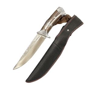 Couteau de chasse à double tête en acier gaufré sur les fesses et traversin Couteau de porte extérieur à lame fixe de survie en camping avec gaine en nylon noir - Product Image 1