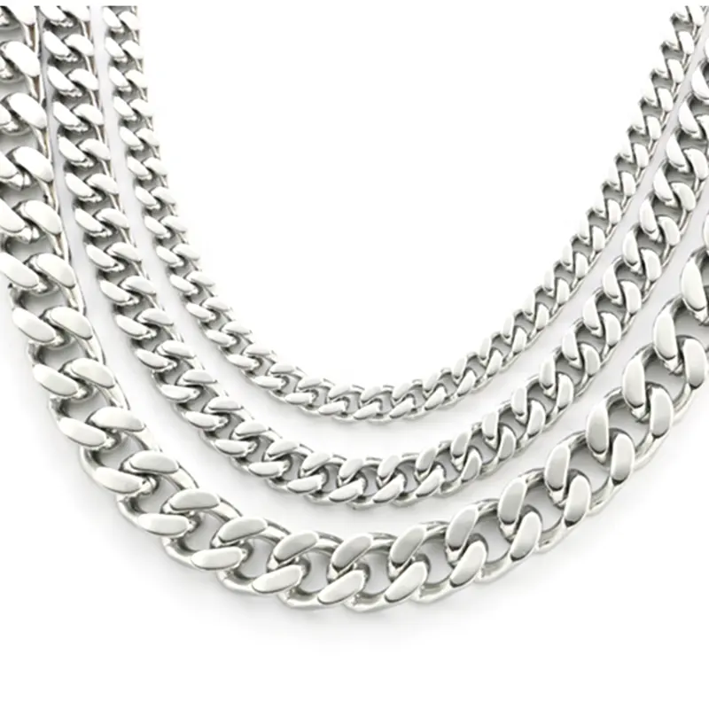 Chain Necklace Mens Single Buckle Double Ground Stainless Steel Curb Chain Necklace For Men And Women