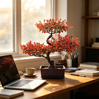 Arbre Bonsaï Artificiel en Gros, Plante Artificielle en Pot, Fleurs Décoratives Rouges pour la Maison, le Bureau, la Décoration de Table de Mariage