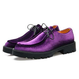 Chaussures d'affaires imperméables épaisses violettes pour l'automne, style Oxford décontracté, mocassins pour hommes faits à la main, chaussures de mariage à plateforme avec soutien de la voûte plantaire - Product Image 6
