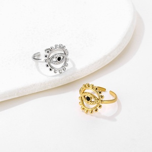 Non Tarnish Gold Plated Sun Flower Hoop Stainless Steel <b>Ring</b> Cz Zircon Eye Charm <b>Ring</b> - Product Image 3