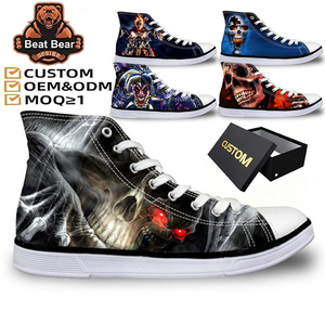 Chaussures en toile pour femmes à tige haute imprimées en 3D personnalisées, chaussures de skate décontractées respirantes pour hommes, chaussures personnalisées avec service OEM - Product Image 1
