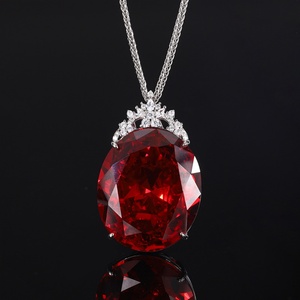 Fashion Jewelry 25*30mm Big Red Zircon Jewelry Eco-friendly Copper Retro Large Gemstone Egg <b>Statement</b> Pendant <b>Necklace</b> for Women - Product Image 3