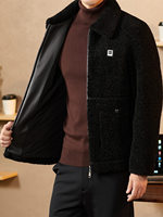Manteau en fourrure ample pour homme, style streetwear, nouvelle collection automne/hiver, cardigan à col à revers et fermeture éclair, en peau de mouton et laine, veste bomber épaisse