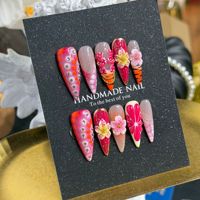 Lot de 10 faux ongles en gel peints à la main pour femmes – Magnifiques ongles acryliques de luxe faits à la main, à presser, de haute qualité