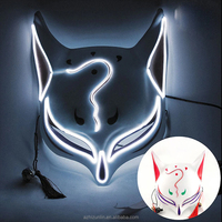 Masque de renard LED en PVC OEM noir, lumineux, fil EL, accessoire de costume d'Halloween, clignotant, pour fête d'anime japonais, carnaval