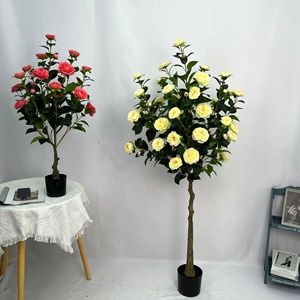 Chậu cây nhân tạo cây hoa trà cây hoa cây bonsai thường xanh màu Hồng Sâm banh 90cm hoa Trà Cây - Product Image 4