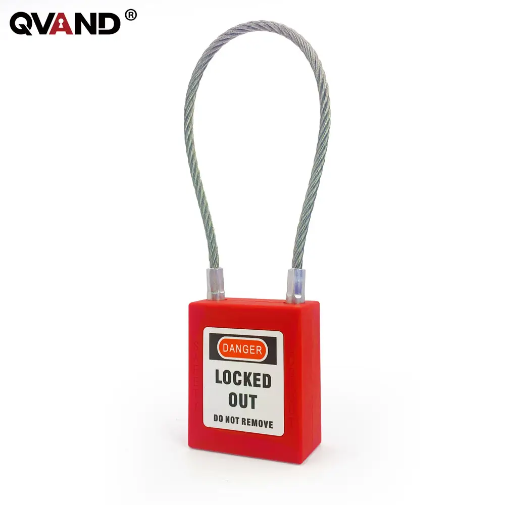 QVAND 90mm güvenlik asma kilit kilitleme çelik kablo kelepçe naylon vücut kırmızı anahtarlı LOTO kilitleri farklı