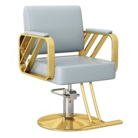 Fauteuil de Barbier Haut de Gamme en Acier Inoxydable Style Américain, Réglable en Hauteur et Rotatif, avec Accoudoirs pour la Coupe, la Permanente et la Coloration des Cheveux