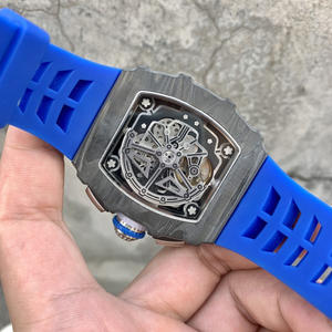 Montre mécanique chronographe multifonctionnelle de luxe de qualité supérieure pour hommes, bracelet en cuir de silicone lumineux, fibre de carbone, saphir - Product Image 5