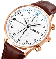 SKMEI 9301 jam tangan kuarsa kulit pria, arloji mewah tanggal otomatis Stopwatch tahan air Logo kustom