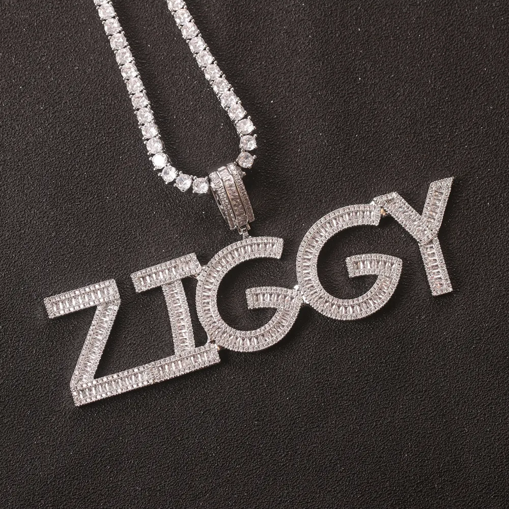 New Luxury Custom Name Hip Hop Square Zircon 26 Letter Mixed Drill Splicing Bling Jewelry Iced Out Gifts