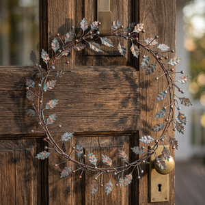 Corona de Metal Rústica Redonda Hecha a Mano con Flores Decorativas, Sin Iluminación, Paquete Individual - Product Image 3