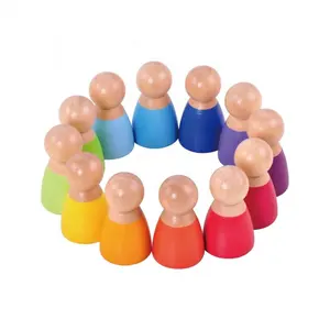 12 PCS Colorful Montessori Figures Toy Custom Peg Dolls Rainbow Wooden Doll Kit