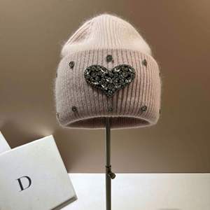 Bonnet d'hiver pour femme en fourrure de lapin tricoté avec strass, haute qualité, vente en gros - Product Image 6