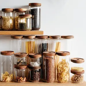 wholesale preserve food containers borosilicate cylinder glass spice food storage jar with airtight bamboo lid