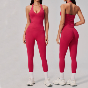 Pantaloni da Palestra Senza Cuciture per Donna, Pantaloni a Gamba Larga, Leggings Fitness, Pantaloni a Zampa e Top Corto Sportivo, Abbigliamento Yoga - Product Image 2