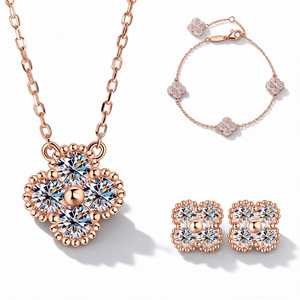 Conjunto de Collar, Pendientes y Pulsera de Plata 925 con Moissanita y Trébol de Cuatro Hojas para Mujer, Certificado de Valoración Nacional, Superventas - Product Image 6