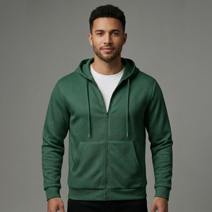 Sweat-shirt à capuche zippé pour homme, fabrication sur mesure, finition texturée, veste décontractée pour la vente en gros - Product Image 1