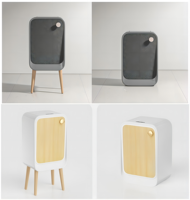 Poubelle Intelligente en Acier Inoxydable 20 L avec Pieds en Bois, Corbeille à Déchets Autonome pour Cuisine, Chambre et Rangement Domestique