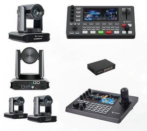 ชุดอุปกรณ์จัดส่งฟรี USD5004 = กล้อง PTZ ติดตามอัตโนมัติด้วย AI ความละเอียด 4K60FPS ซูม 30 เท่า 4 ตัว + หน้าจอสัมผัสควบคุม PTZ + เครื่องผสมสัญญาณวิดีโอ + สวิตช์ PoE - Product Image 1
