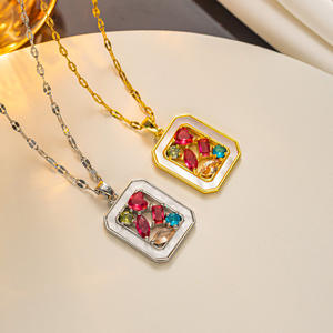 <strong>Color</strong> Zirconium Square Pendant Choker Bohemian Style Titanium Steel Clavicle <strong>Chain</strong> 18K Gold-Plated Necklace - Product Image 1