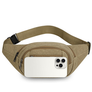 Men's Canvas Waist Bag Multi Functional Outdoor Travel Hip Pack Khaki Brown Black Army Green - Product Image 4