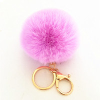 Porte-clés mignon en peluche douce et moelleuse de 8 cm de diamètre avec design en fourrure de lapin pour femmes et filles