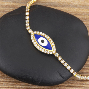 Braccialetto Occhio del Diavolo in Vendita, Placcato Oro, Regolabile, con Micro-incastonatura di Zirconi, Portafortuna per Donne e Ragazze - Product Image 4