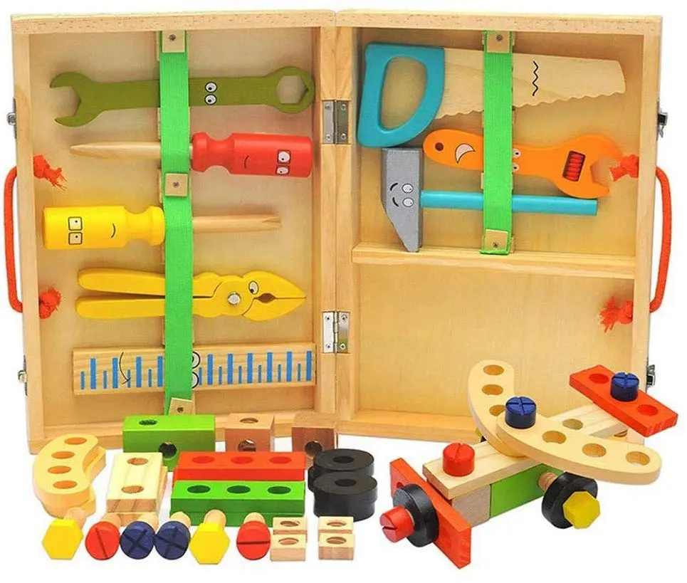 De construcción de madera de juguete caja de herramientas de reparación de desmontaje Kit de juguete