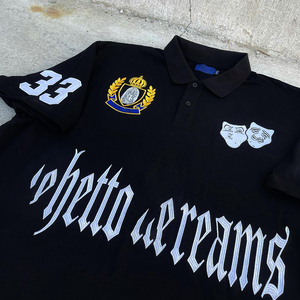 Camiseta Polo Personalizada para Hombre, Estilo Urbano, con Bordado Intenso, Letras Góticas, <span class=keywords><strong>Ghetto</strong></span> Dreams, Hip Hop, Drama Mask, Algodón Piqué - Product Image 3