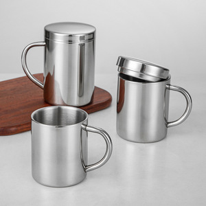 Stainless Steel Water Cup 304 With Lid Handle For Children Small Tea <b>Mug</b> Round Solid Color Back To School Use - Product Image 2