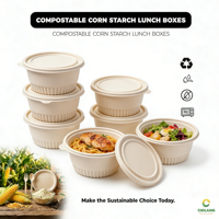 Bol en amidon de maïs biodégradable robuste de 750 ml avec couvercle, emballage écologique personnalisé, récipient alimentaire jetable micro-ondable pour plats à emporter