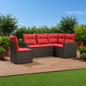 Ensemble de canapés de patio en polyrotin, 5 pièces, meubles d'extérieur marron, sièges durables de style contemporain pour 5 personnes - Product Image 2