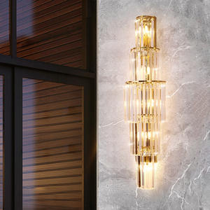 JACKSUN Appliques murales en cristal doré à 7 couches, lampes de couloir, décoration d'hôtel, lumière murale de luxe, dimmable, 120 cm, ampoules <span class=keywords><strong>E14</strong></span> - Product Image 3