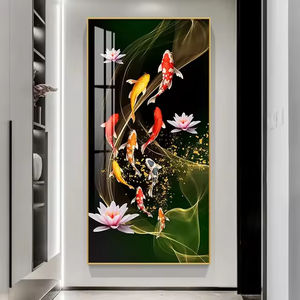 Lienzo de <span class=keywords><strong>pez</strong></span> Koi de lujo, arte de pared, cartel impreso de loto de carpa, pintura de porcelana de cristal, Metal para dormitorio, Hotel, sala de estar, decoración del hogar - Product Image 4