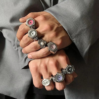 Mini montre à quartz tendance, bagues de doigt pour hommes et femmes, bracelet élastique, style punk gothique, bague romaine pour couple, bijou cadeau