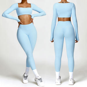 2025 Lulu Nieuwe Womens Plus Size Gymkleding Yoga <span class=keywords><strong>2</strong></span>-delige Sets Fitness Gekreukte Butt Leggings Workout Lange Mouw Yoga Sets - Product Image 1