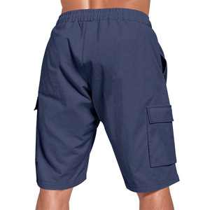 Men's Navy Blue Cargo Shorts Drawstring Elastic Waist Quick Dry Bermuda Length Casual Pocket Design - Product Image 5