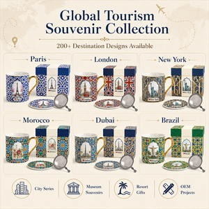 Mug en céramique de style vintage marocain de <span class=keywords><strong>Marrakech</strong></span>, motif ethnique et chameaux, avec infuseur à thé et couvercle, personnalisable ODM OEM - Product Image 5