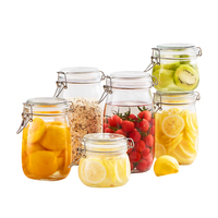 Botol Penyimpanan Dapur Kaca Mulut Lebar 500ml Grosir, 16oz 32oz Stoples Mason dengan Tutup Klip Kedap Udara untuk Makanan Kering & Basah