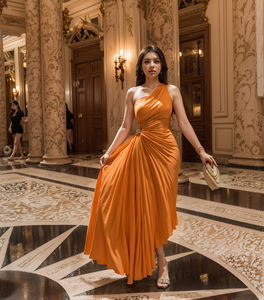 Nieuw 2023 Effen Avondjurken voor Vrouwen Slanke Ruche Onregelmatige <span class=keywords><strong>Lange</strong></span> Feestjurk met Elegant Taille Ideaal voor Bruilofts - Product Image 3