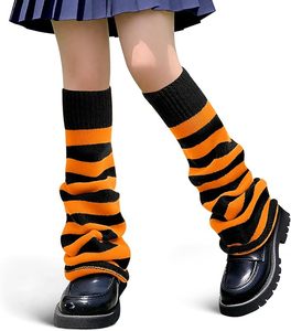 Chaussettes-chaussettes rayées tricotées pour femmes, chauffe-jambes d'hiver, accessoire de mode, noir et blanc, couvre-chaussettes amples, fabriquées en Chine - Product Image 3