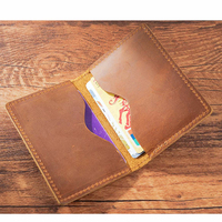 Vente en gros Porte-cartes portefeuille à deux volets en cuir de cheval fou de style vintage personnalisé Porte-cartes en cuir de vache pleine fleur véritable