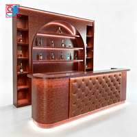 Comptoir de bar en cuir vintage personnalisé avec éclairage LED, armoire murale en bois pour vin, bar commercial pour pub, hôtel, bar à vin