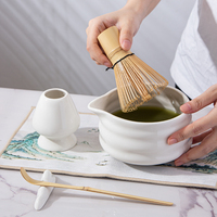 Ensemble de 9 pièces pour le thé matcha, bol en céramique blanc fait main avec logo personnalisé, fouet, cuillère en bambou, boîte cadeau